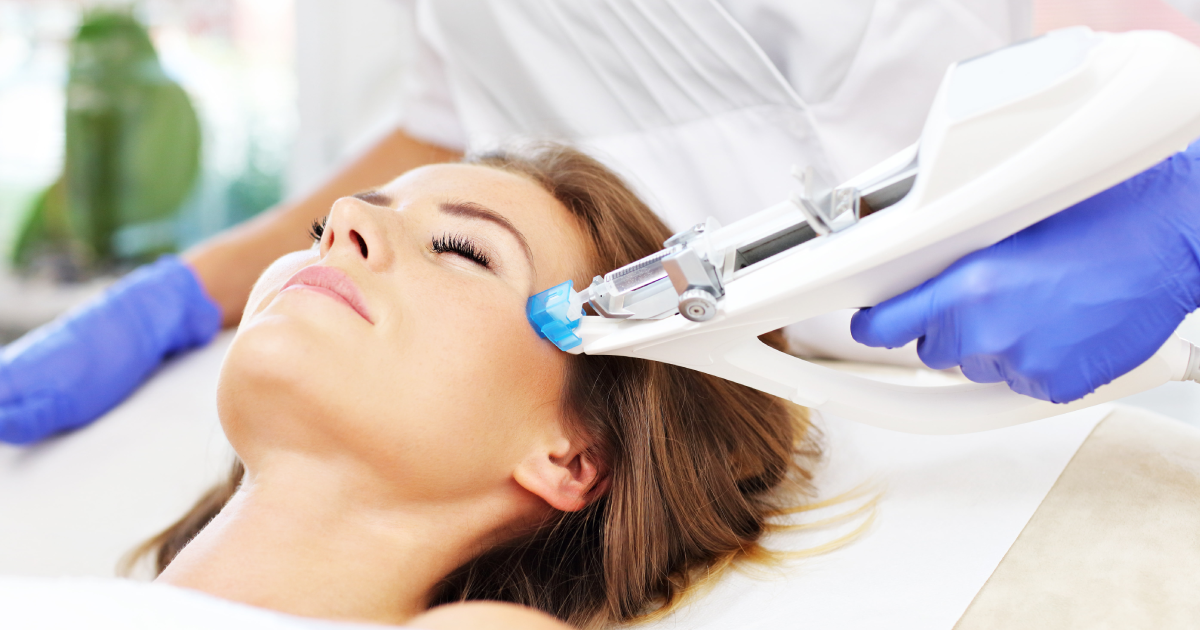 Facial mesotherapy treatment being performed in a clinic in Cedar Park, TX